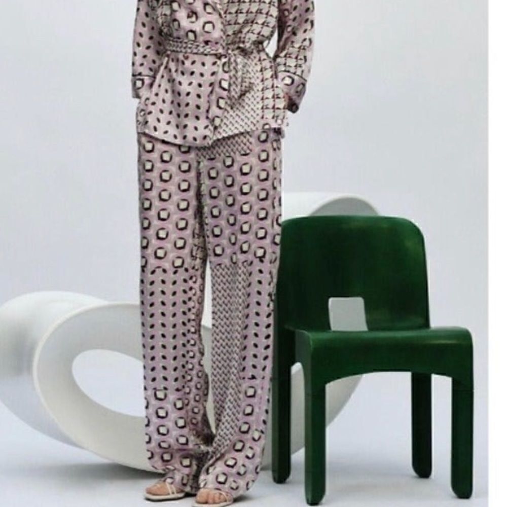 Zara Printed Pajama feel wide leg pant